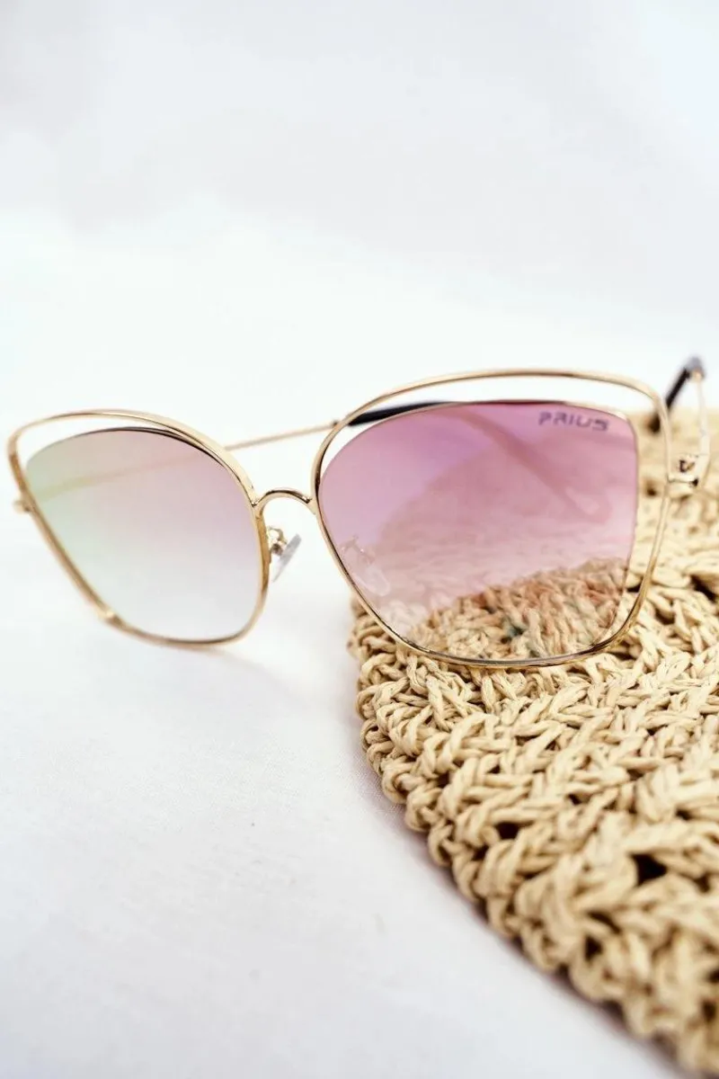 Clearance Okulary Przeciwsłoneczne PRE-31 Złote Różowe Szkła Lustrzane Okulary