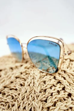 Outlet PRIUS Okulary Przeciwsłoneczne PRE-31 Złote Niebieskie Szkła Lustrzane