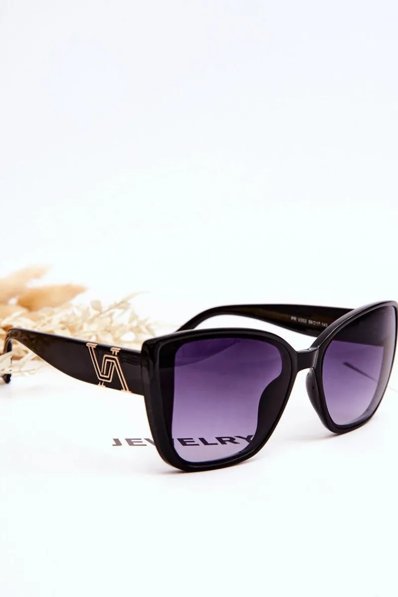 Sale Okulary Przeciwsłoneczne Z Ozdobą UV400 V202 Czarne Okulary