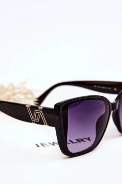 Sale Okulary Przeciwsłoneczne Z Ozdobą UV400 V202 Czarne Okulary