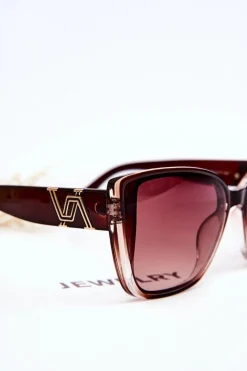 Online Okulary Przeciwsłoneczne Z Ozdobą UV400 V202 Brązowe Okulary