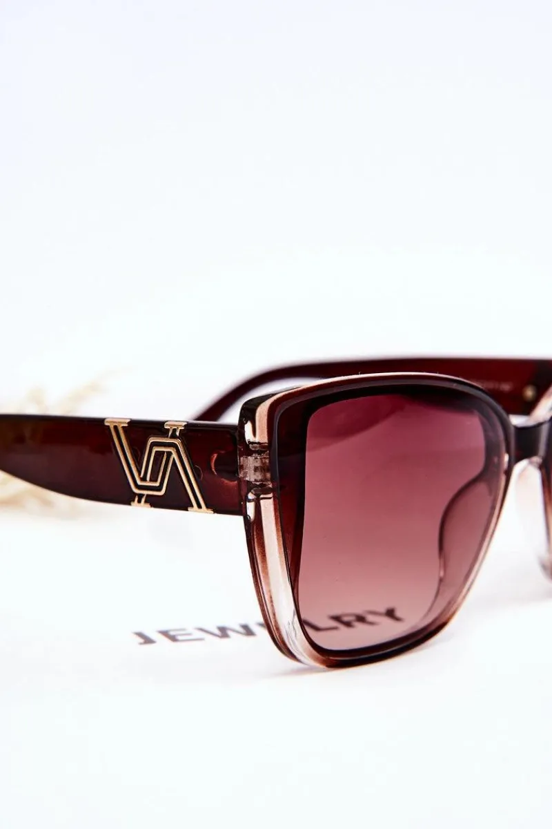 Online Okulary Przeciwsłoneczne Z Ozdobą UV400 V202 Brązowe Okulary