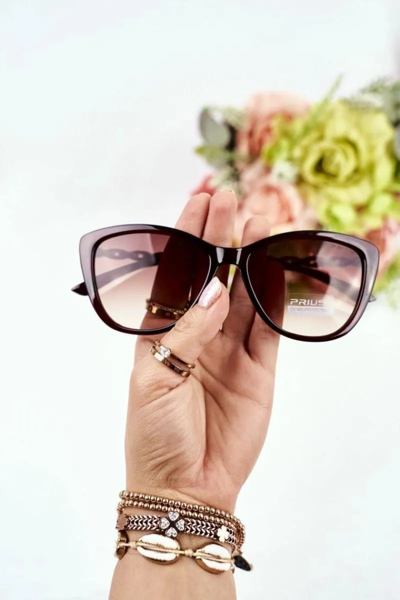 Okulary>PRIUS Okulary Przeciwsłoneczne Złote PR-V32 Brązowe Gradient