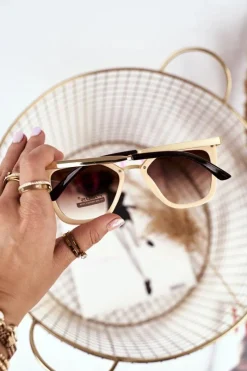 Okulary>PRIUS Okulary Przeciwsłoneczne Złote PR-V07 Brązowe Beż Gradient