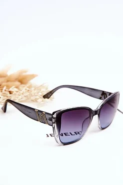 Okulary>PRIUS Okulary Przeciwsłoneczne Z Ozdobą UV400 V202 Transparentne Czarne