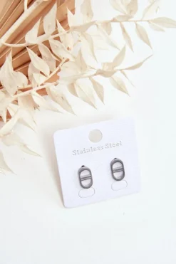 Kolczyki>Glam Chic Owalne Kolczyki Wkrętki Srebrne Srebrny