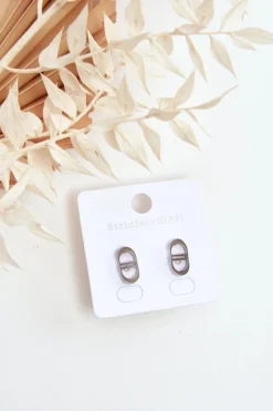 Kolczyki>Glam Chic Owalne Kolczyki Wkrętki Srebrne Srebrny