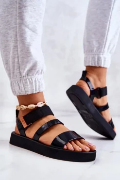 Clearance Pachnące Gumowe Sandały Na Rzep HH285285 Czarne Damskie Sandały Gumowe|Sandały Płaskie