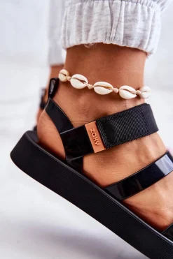 Clearance Pachnące Gumowe Sandały Na Rzep HH285285 Czarne Damskie Sandały Gumowe|Sandały Płaskie