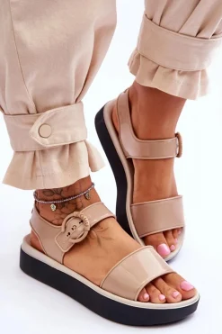 Discount Pachnące Hipoalergiczne Sandały JJ285240 Beżowo-Czarne Damskie Sandały Gumowe|Sandały Płaskie