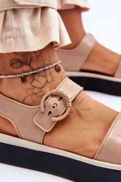 Discount Pachnące Hipoalergiczne Sandały JJ285240 Beżowo-Czarne Damskie Sandały Gumowe|Sandały Płaskie