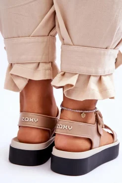 Discount Pachnące Hipoalergiczne Sandały JJ285240 Beżowo-Czarne Damskie Sandały Gumowe|Sandały Płaskie