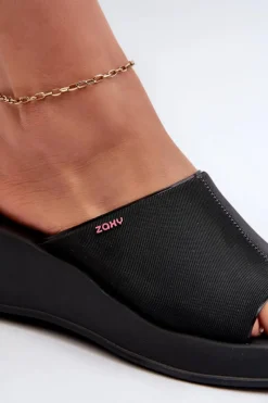 New ZAXY Pachnące Klapki Damskie Na Koturnie LL285084 Czarne Czarny