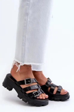 Sale Pachnące Klapki Damskie Na Niskim Obcasie NN285043 Czarne Damskie Klapki Na Platformie|Klapki Damskie Klasyczne