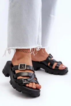 Sale Pachnące Klapki Damskie Na Niskim Obcasie NN285043 Czarne Damskie Klapki Na Platformie|Klapki Damskie Klasyczne