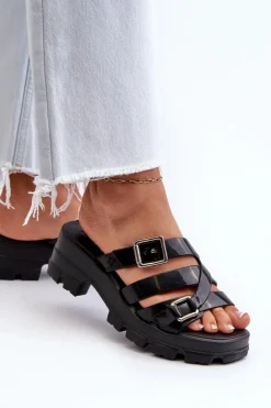 Sale Pachnące Klapki Damskie Na Niskim Obcasie NN285043 Czarne Damskie Klapki Na Platformie|Klapki Damskie Klasyczne