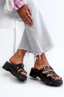 Sale Pachnące Klapki Damskie Na Niskim Obcasie NN285043 Czarne Damskie Klapki Na Platformie|Klapki Damskie Klasyczne