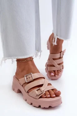 Hot ZAXY Pachnące Klapki Damskie Na Niskim Obcasie NN285044 Jasnoróżowe Różowy