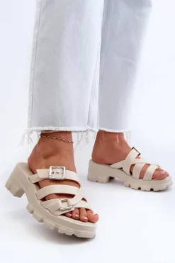 Klapki Na Platformie|Klapki Damskie Klasyczne>ZAXY Pachnące Klapki Damskie Na Niskim Obcasie NN285042 Jasnobeżowe Beżowy