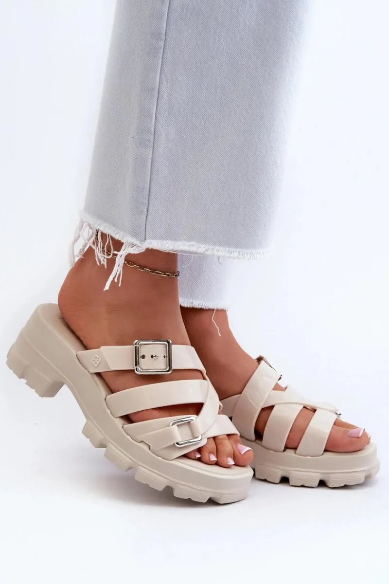 Klapki Na Platformie|Klapki Damskie Klasyczne>ZAXY Pachnące Klapki Damskie Na Niskim Obcasie NN285042 Jasnobeżowe Beżowy