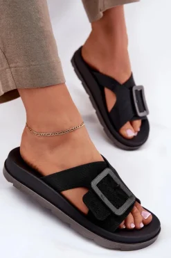 Klapki Damskie Klasyczne>ZAXY Pachnące Klapki Damskie Z Ozdobną Klamrą RR285078 Czarne Czarny