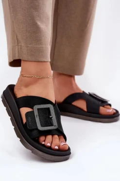 Klapki Damskie Klasyczne>ZAXY Pachnące Klapki Damskie Z Ozdobną Klamrą RR285078 Czarne Czarny