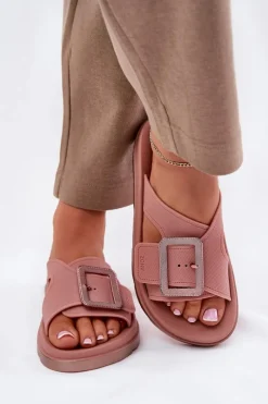 Clearance Pachnące Klapki Damskie Z Ozdobną Klamrą RR285077 Brudny Róż Damskie Klapki Damskie Klasyczne