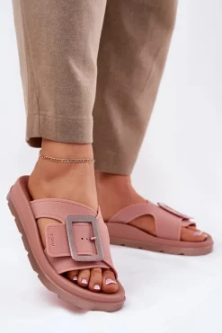 Clearance Pachnące Klapki Damskie Z Ozdobną Klamrą RR285077 Brudny Róż Damskie Klapki Damskie Klasyczne