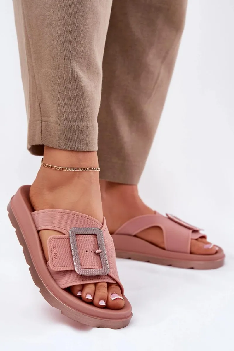 Clearance Pachnące Klapki Damskie Z Ozdobną Klamrą RR285077 Brudny Róż Damskie Klapki Damskie Klasyczne