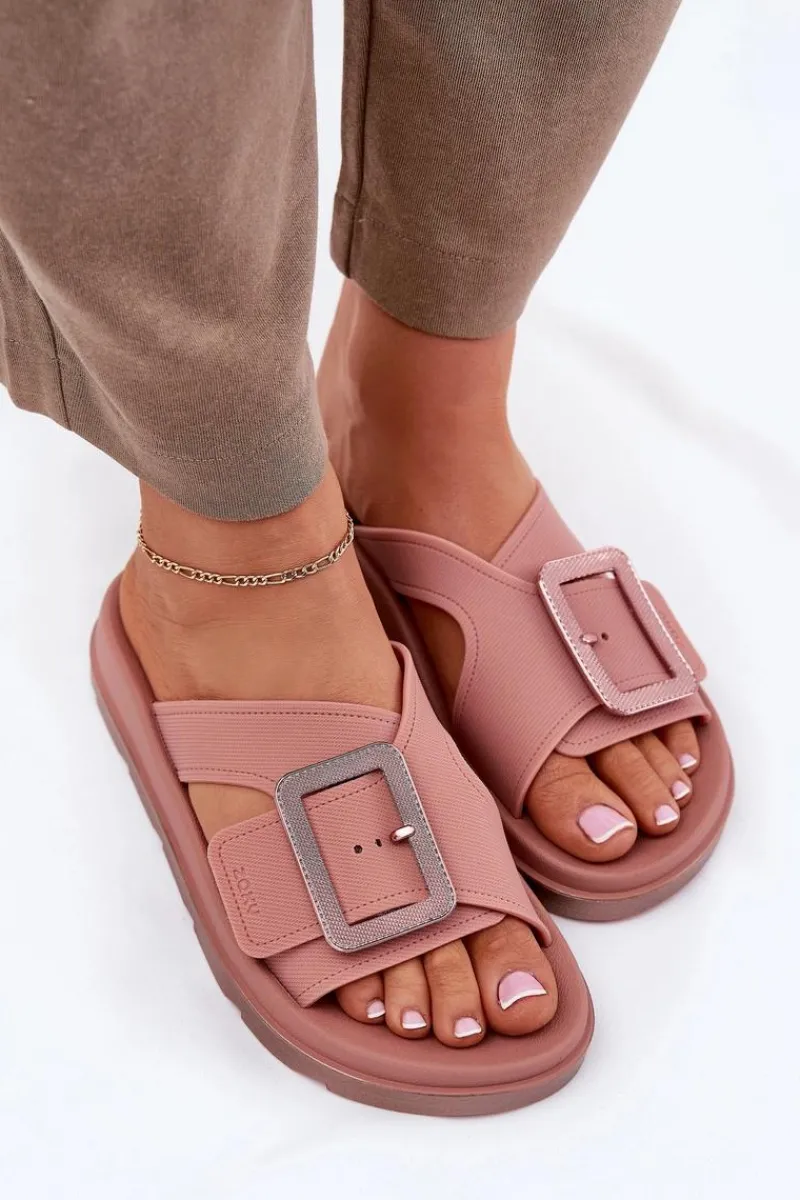 Clearance Pachnące Klapki Damskie Z Ozdobną Klamrą RR285077 Brudny Róż Damskie Klapki Damskie Klasyczne