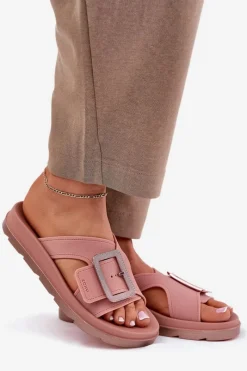 Clearance Pachnące Klapki Damskie Z Ozdobną Klamrą RR285077 Brudny Róż Damskie Klapki Damskie Klasyczne