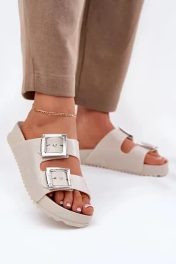 Best ZAXY Pachnące Klapki Damskie Z Klamrami I Brokatem RR285056 Beżowe Beżowy