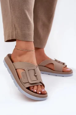 Sale Pachnące Klapki Damskie Z Ozdobną Klamrą RR285076 Beżowe Damskie Klapki Damskie Klasyczne