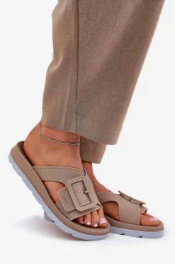 Sale Pachnące Klapki Damskie Z Ozdobną Klamrą RR285076 Beżowe Damskie Klapki Damskie Klasyczne