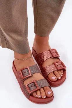 Klapki Damskie Klasyczne>ZAXY Pachnące Klapki Damskie Z Brokatem I Klamrami RR285025 Brudny Róż