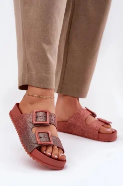 Klapki Damskie Klasyczne>ZAXY Pachnące Klapki Damskie Z Brokatem I Klamrami RR285025 Brudny Róż