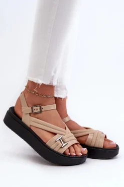 Sandały Gumowe|Sandały Płaskie></noscript>ZAXY Pachnące Sandały Damskie Na Platformie LL285063 Beżowe Beżowy