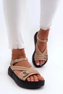 Sandały Gumowe|Sandały Płaskie></noscript>ZAXY Pachnące Sandały Damskie Na Platformie LL285063 Beżowe Beżowy