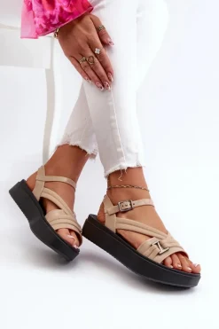 Sandały Gumowe|Sandały Płaskie></noscript>ZAXY Pachnące Sandały Damskie Na Platformie LL285063 Beżowe Beżowy