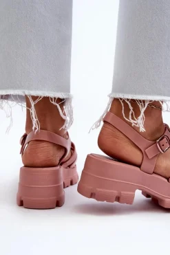 Best Pachnące Sandały Damskie NN285038 Brudny Róż Damskie Sandały Gumowe|Sandały Na Obcasie