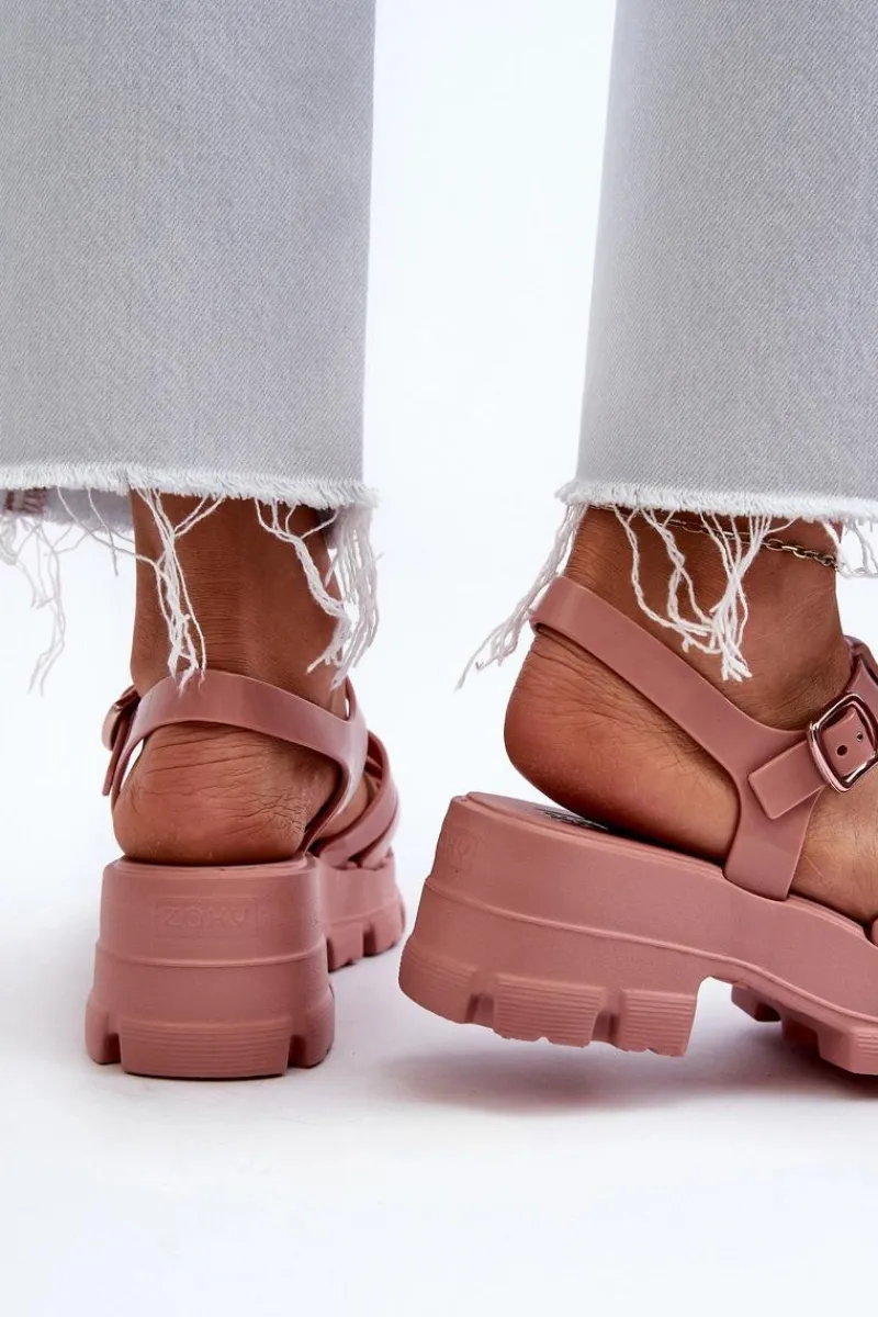 Best Pachnące Sandały Damskie NN285038 Brudny Róż Damskie Sandały Gumowe|Sandały Na Obcasie