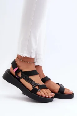 Sale Pachnące Sandały Na Rzep LL285062 Czarne Damskie Sandały Gumowe|Sandały Płaskie