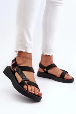 Sale Pachnące Sandały Na Rzep LL285062 Czarne Damskie Sandały Gumowe|Sandały Płaskie