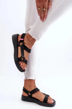 Sale Pachnące Sandały Na Rzep LL285062 Czarne Damskie Sandały Gumowe|Sandały Płaskie