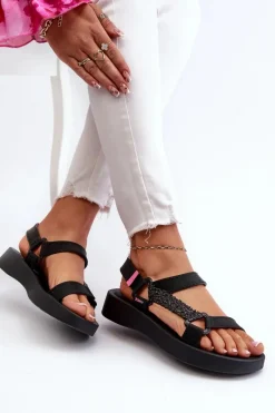 Sale Pachnące Sandały Na Rzep LL285062 Czarne Damskie Sandały Gumowe|Sandały Płaskie