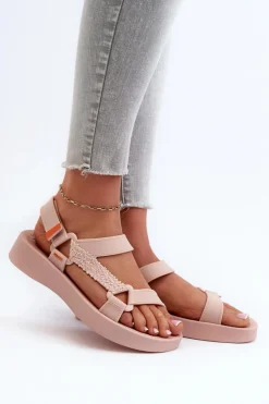 Pachnące Sandały Na Rzep LL285061 Jasnoróżowe Damskie Sandały Gumowe|Sandały Płaskie