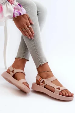 Pachnące Sandały Na Rzep LL285061 Jasnoróżowe Damskie Sandały Gumowe|Sandały Płaskie