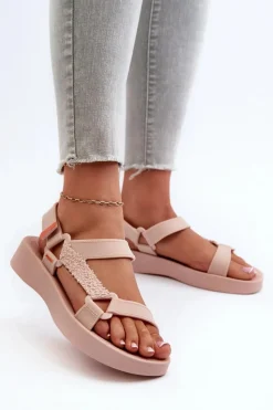 Pachnące Sandały Na Rzep LL285061 Jasnoróżowe Damskie Sandały Gumowe|Sandały Płaskie