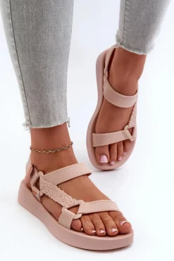 Pachnące Sandały Na Rzep LL285061 Jasnoróżowe Damskie Sandały Gumowe|Sandały Płaskie