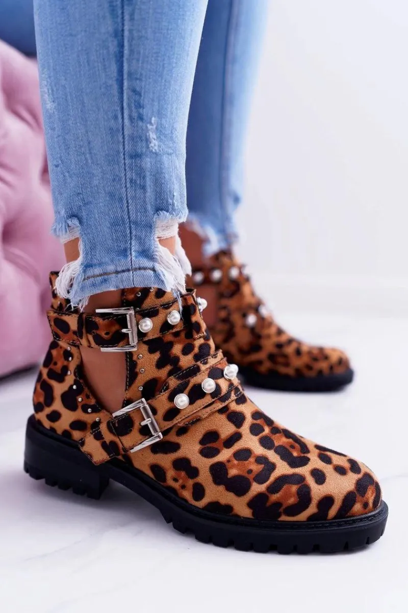 Hot Boto Panterkowe Botki z Wycięciami Cadenza